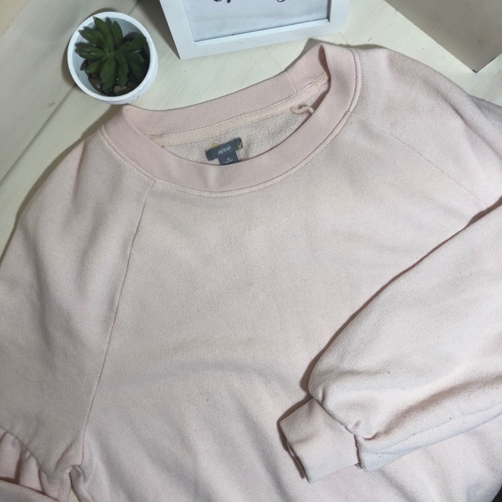 Aerie Pink Balloon Sleeve Crew Neck Sweater